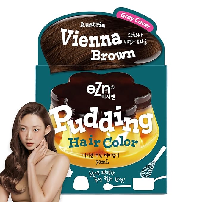 eZn Pudding Hair Dye for Sensitive Scalps – (Vienna Brown) | No-Drip, Ammonia-Free, Long-Lasting Semi-Permanent Hair Color with Keratin for Gentle Gray Coverage at Home