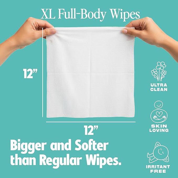 HyperGo XL Body Wipes for Women & Men – 12" x12" Rinse-Free Full Body Cleansing 30 Count Pack - Mint | Biodegradable, Hypoallergenic, Aloe-Infused | Gym, Festival, Camping Essentials