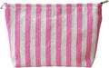 Pink Striped Canvas Makeup Bag, Lightweight Cosmetic Pouch with Large Zipper Pull & Cotton Blend Lining, Travel Toiletry Organizer for Women & Gifts, Skincare Bag Hygiene Pouch Sunscreen Bag