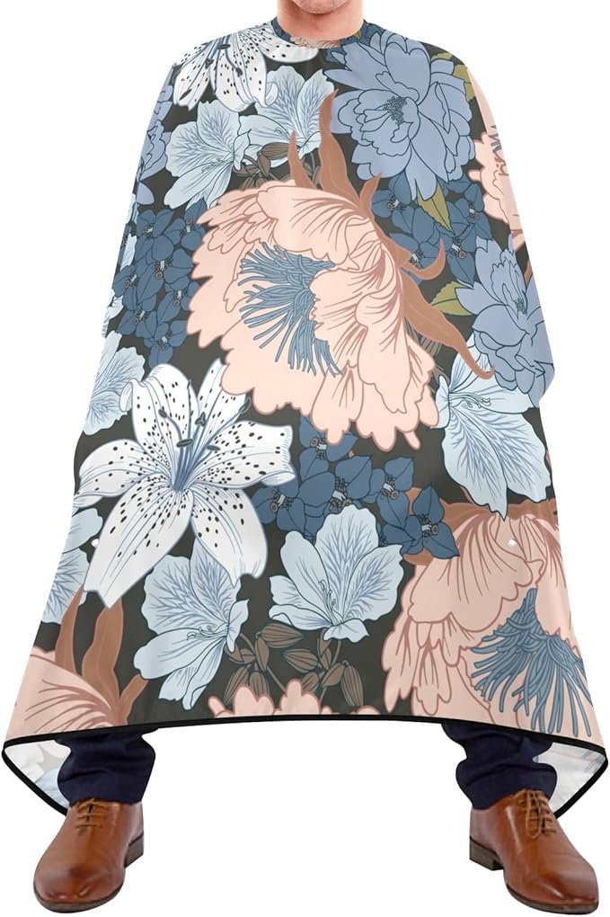 ALAZA Colorful Flowers Barber Cape for Men Women, Waterproof Haircut Apron Beard Shaving Bib Hair Cutting Cloth 55 x 65 Inch