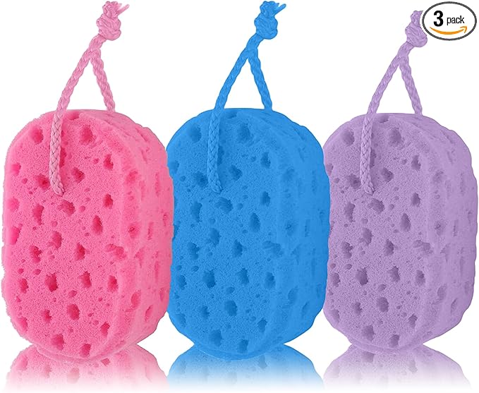 3piece Shower Sponge Set with Colored Honeycomb Pattern (red, Blue, Purple)