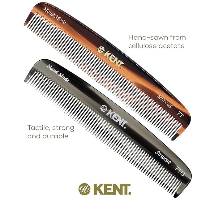 Kent 7T-7T G All Fine Tooth Pocket Comb for Men, Hair Comb Straightener for Everyday Grooming Styling Hair, Mustache and Beard, Use Dry or with Balms, Saw Cut and Hand Polished, Made in England