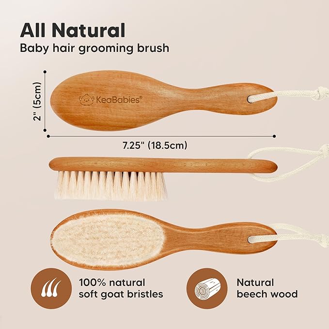 Wooden Baby Hair Brush - Cradle Cap Baby Brush with Soft Goat Bristles, Perfect Gentle Scalp Newborn Comb for Infant, Girls, Boys, Bath Essentials (Golden Oak, Regular)
