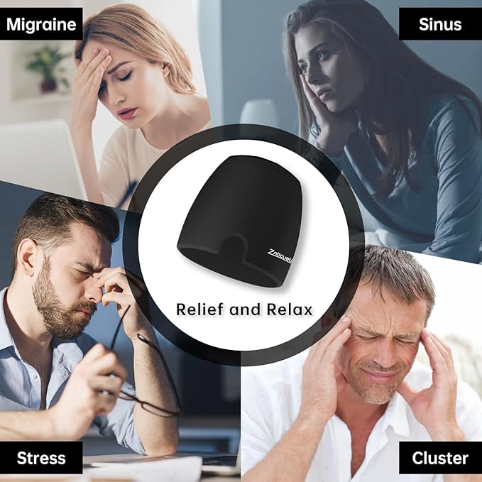 ZNÖCUETÖD Migraine Headache Relief Cap Hat Full Head ice Pack Wrap Cooling Gel Ice Beanie Hot/Cold Compress Hangover Cap for Sinus, Stress, Tension, Head Pain Relief, Gift for Women Men