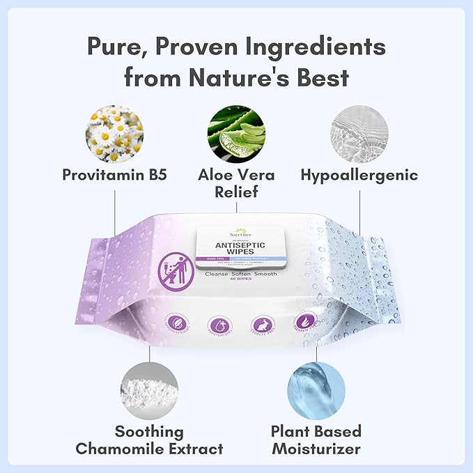 Nurture XL Antibacterial Body & Hand Sanitizing Wipes | Alcohol-Free Antiseptic Wet Towelettes for Germ Removal, Disinfecting Skin, Sanitizing Hands |Cleaning Cloths | Adults & Baby | Thick & Strong