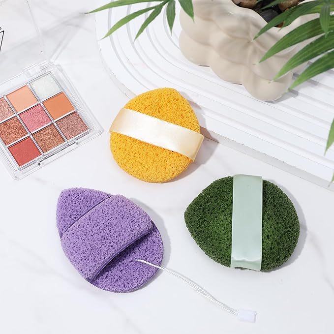 3PCS Facial Sponges, Colorful Face Scrubber for Cleansing and Exfoliating, Reusable Daily Cleansing Face Pads, Compressed Blackhead Remover for Skin(Green Yellow Pink)