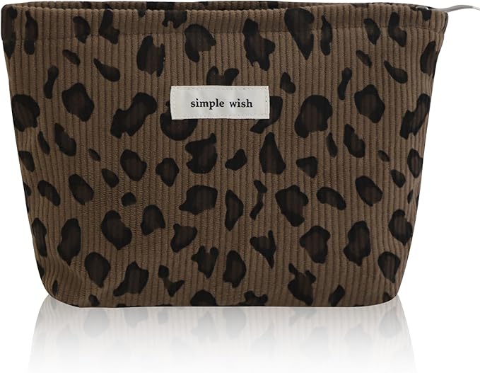 Wudygirl Leopard Makeup Bag Travel Cosmetic Bag for Women Small Makeup Pouch Zipper Cosmetic Pouch Handbag Aesthetic (Brown Leopard)