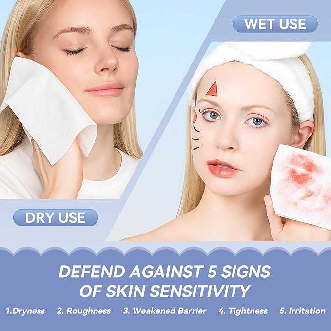 Face Towels, Disposable Biodegradable Clean Facial Towelette for Sensitive Skin, Lint- free Face Cloths for Makeup Remover, Ultra Soft Dry Wipes, Skincare Women Cleansing 240 Count