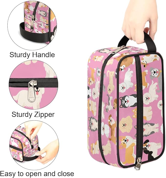 Cartoon Cute Dogs Pattern Kids Toiletry Bag for Boys Girls, Cosmetic Makeup Bag with Handle, Travel Shaving Kit Organizer, Waterproof Portable Wash Bag for Gym Vacation Camping Sports