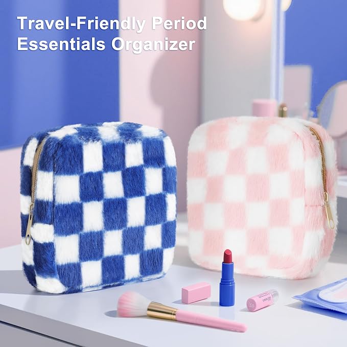 Sanitary Napkin Storage Bag, Period Bag for Teen Girls, Checkered Portable Menstrual Pad Pouch for Panty Liners, Tampon Storage Pouch for Women Ladies Daily Use Storage Purse Travel