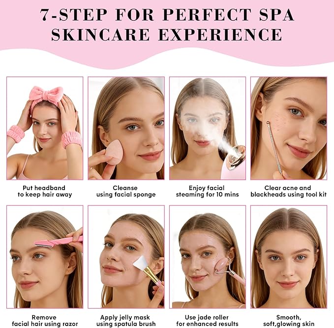 Facial Steamer Spa Kit, Skin Scrubber, Nano Ionic Face Steamer for Deep Cleaning Unclogs Pores, Warm Mist Humidifier Steamer for Face Home Sauna SPA