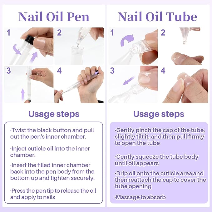 Refillable Cuticle Oil Pen - 1 Empty Nail Oil Pen with 10 x 1.8ml Queeze Cuticle Oil Stick with Vitamin E Jojoba Oil Softener Moisturizer Growth Strength Repair for Thin Damaged Nails（Lavender）