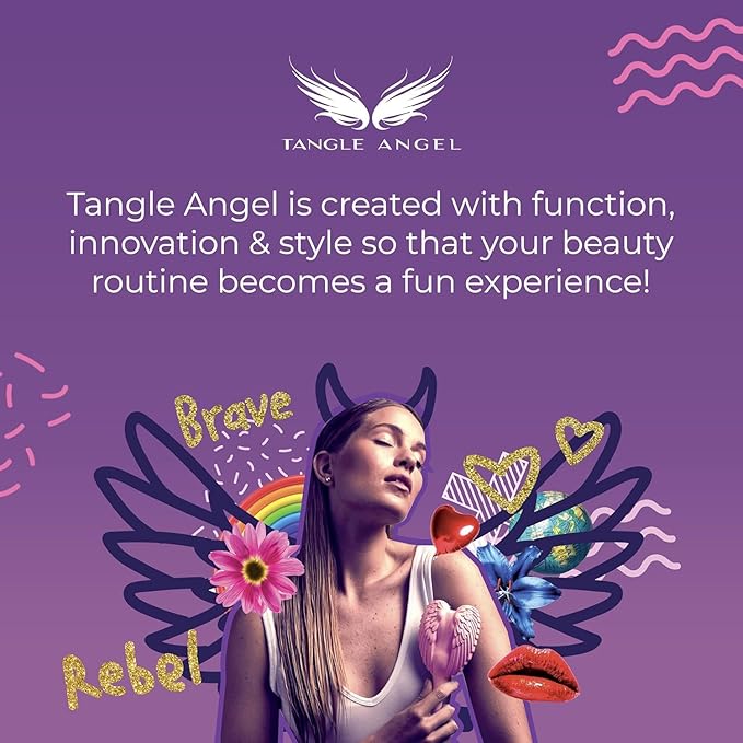 Detangling Hair Brush - Anti Static Angel Wing Hair Brush with Soft & Flexible Bristle for Straight & Wavy Hair - Tangle Angel Hair Detangler Brushes for Blow Drying & Shower - Matt Black
