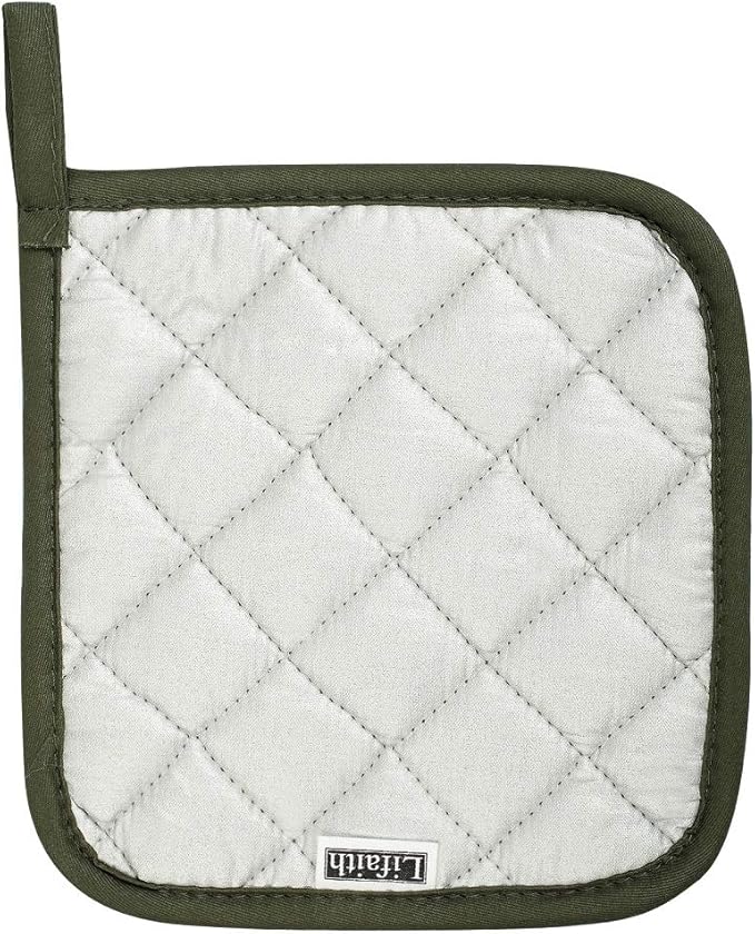 100% Cotton Potholders Kitchen Everyday Basic Terry Pot Holder Heat Resistant Large Coaster Hot Pads Kit Trivets Set for Cooking and Baking Set of 6 Olive Green