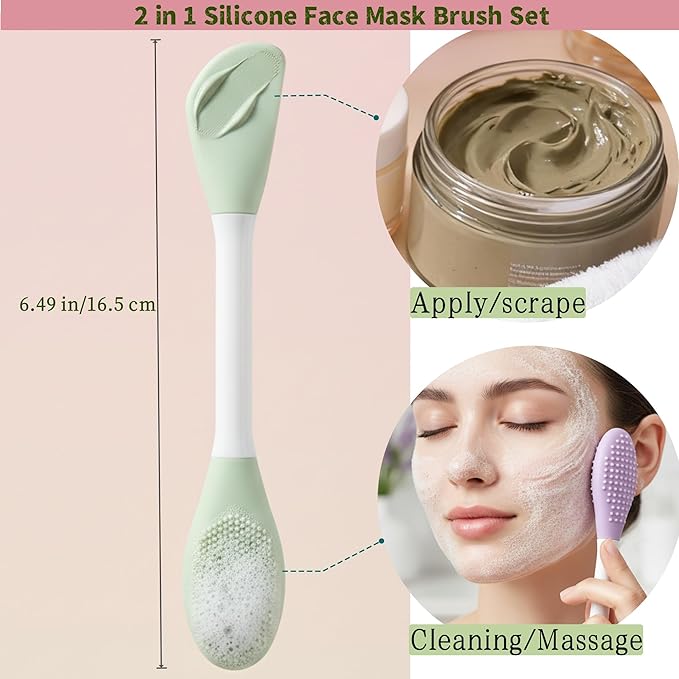 2 in1 Silicone Face Mask Brush & Facial Cleansing Brush, 4 Pack Double-Sided Face Scrubber Applicator for Clay Mud Mask, Cream, Lotion, Exfoliating & Massage, Soft Spa Skincare Tool for All Skin Types