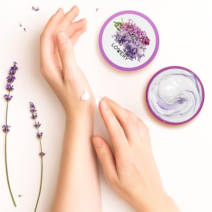 Lavender Lilac Body Butter - Shea Cream with Jojoba Oil & Vitamin E - Hydrating Natural Moisturizer for Hands - 5.74 Fl Oz
