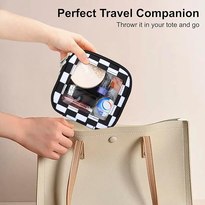 DOB SECHS Mini Checkered Bag for Purse 5.1'' x 5.1'' Small Makeup Bag for Car Cute Clear Cosmetic Bags with Zippers, Tiny Toiletry Bag Lipstick Pouch Organizer Case Travel Essentials Storage Pouches