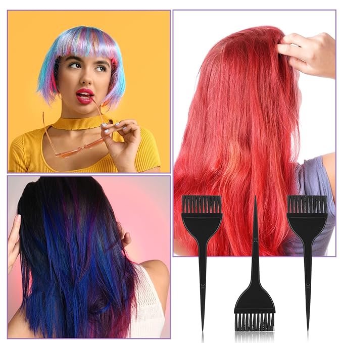 Hair Dye Brush, 3 Pcs Hair Color Brush, Professional Color Brushes for HairStylist Reusable Color-Tint Applicator for Women Men Salon Use Home DIY Dyeing (Black)