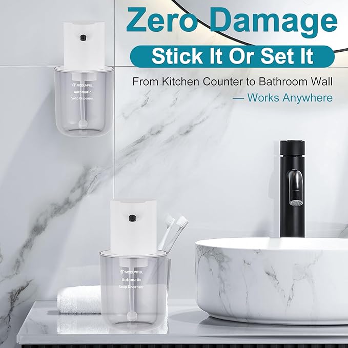 Automatic Soap Dispenser for Kitchen Sink - Wall-Mount & Countertop: 4-Level Adjustable, 13.5oz Clear Plastic IPX5 Rechargeable, Suitable for Kitchen Sink & Bathroom (White)