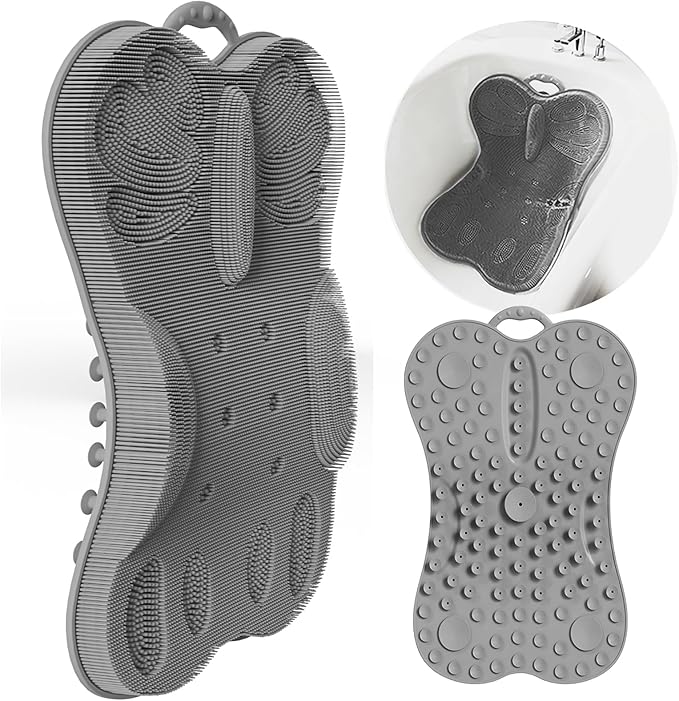 Back Scrubber Body Bath Cushion Tub Bathtub Back Lumbar Support Ergonomic Silicone XL Thick Soft Seat Pad Non-Slip Suction Cups Relaxing Spa Mat Exfloating Scrubbing Shower 28 x 19 Grey