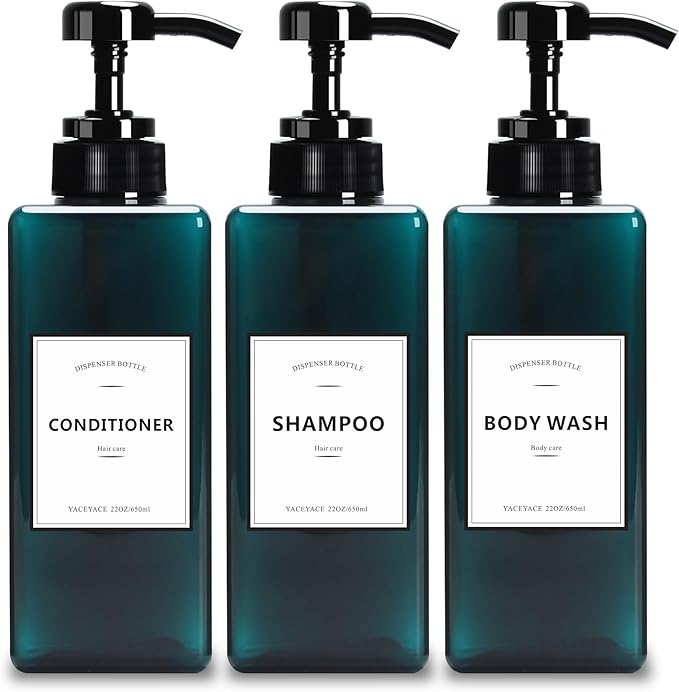 Large Shower Bottles with Pump, 22oz Set of 3 Shampoo Dispenser Bottles, Refillable Shampoo Dispenser Bottles for Travel, Bathroom, Kitchen