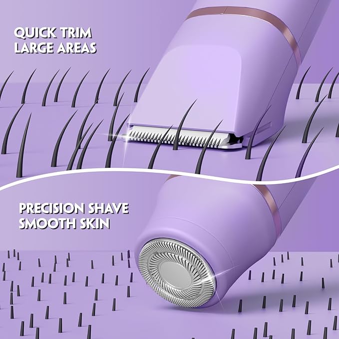 Bikini Trimmer for Women, Tiovara Painless Electric Razors Shaver IPX7 Waterproof Cordless Body Hair Trimmer Pubic Hair Removal with USB Charge Dock for Underarm Leg Arm Body Face Silk Skin (Lilac)
