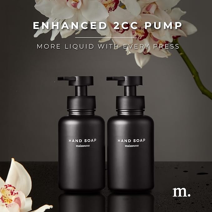 MaisoNovo Glass Foaming Soap Dispenser 14 Oz | Black Glass Black Pumps x 2