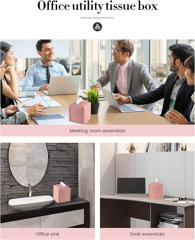 Tissue Box Cover, Jeethemy Square PU Leather Tissue Box Holder, Modern Tissue Case Facial Paper Organizer Dispenser，5X5X5'',Single Pink