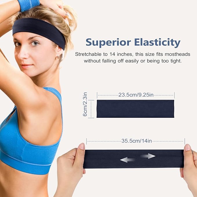 Headbands for Women, Stretchy Non Slip Soft Cotton Cloth Hair Bands for Sports, Workout, Yoga and Running, 7pcs