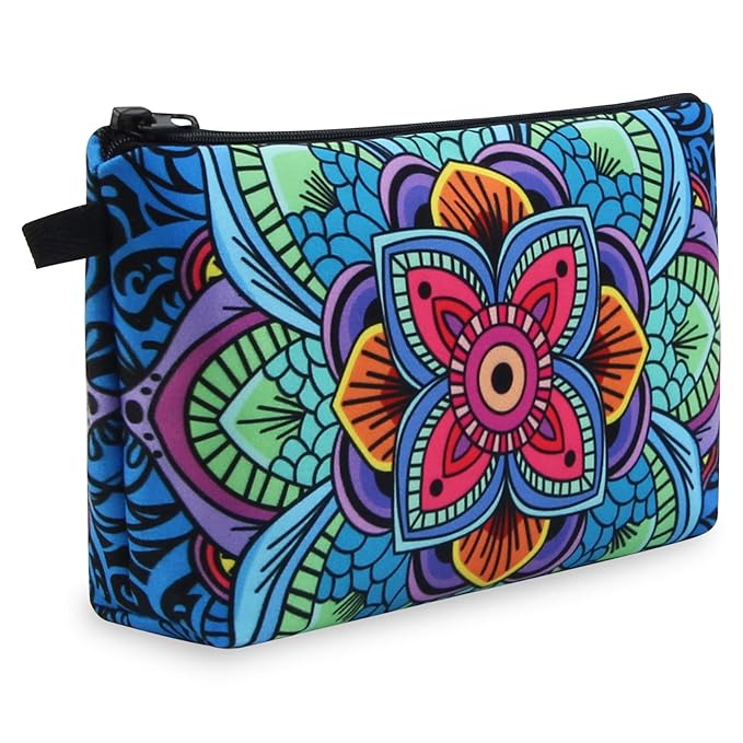 MAGEFY Small Makeup Bag, Portable Travel Cosmetic Bag Zipper Pouch Waterproof Makeup Pouch Multifunctional Small Bag for Women (1 pack, dark blue flower 0179)