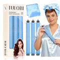 TULOBI 3 Pcs Heatless Curls Overnight - Upgraded Velvet Heatless Hair Curler with Velcro Fastener, Overnight Jumbo Blowout Rods, Hair Curlers to Sleep in for All Hair Types (Blue)