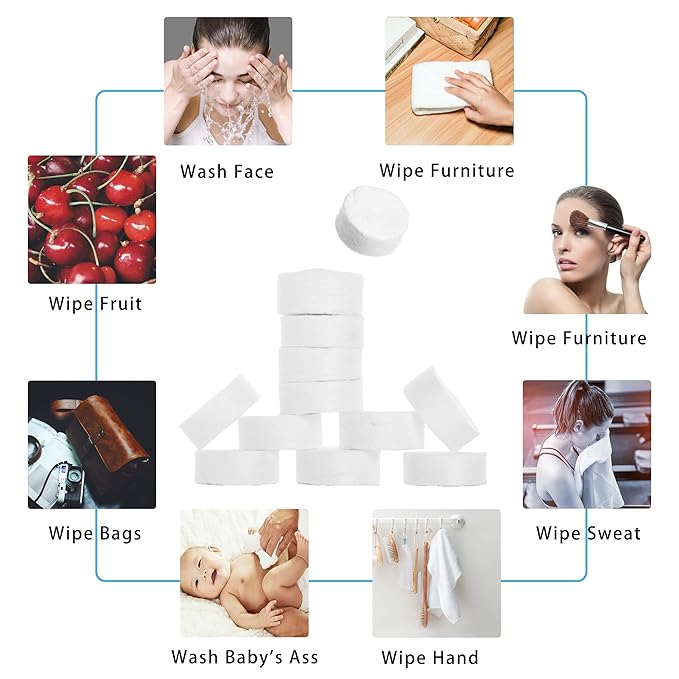 Compressed Towel 100 PCS, Mini Tablets,Disposable Travel Face Towels,Bulk Coin Tissues Portable Mini Face Camping Towels,White