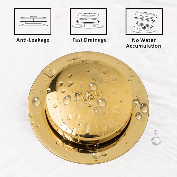 Artiwell Universal Tip Toe Bath Drain Stopper and Cover, Bathtub Drain Stopper, Replaces Lift and Turn, Tip-Toe and Trip Lever drains for Tub, EZ Installation and Clearing (Polished Brass)