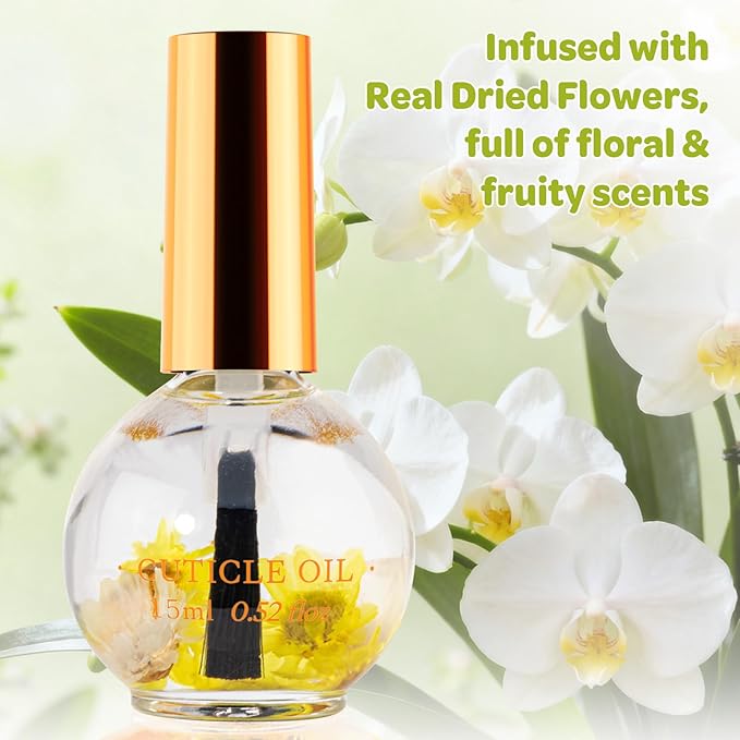 JIASHENG Cuticle Oil, Scented Cuticle Nail Oil Infused with Real Flowers, Hydrates, Moisturizes, Strengthens, Repairs, Revitalizing Cuticle Oils for Nails Damage Dry Cuticle, Vanilla, 15ml