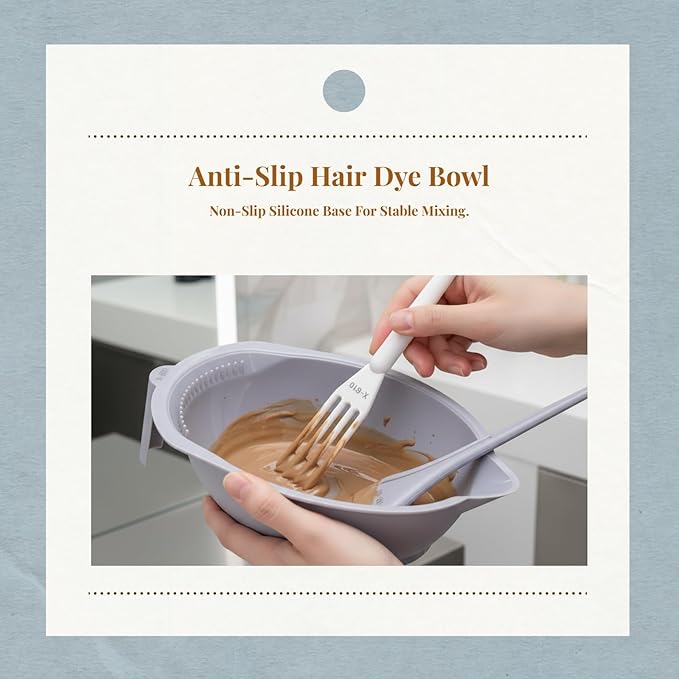 3-Piece Hair Dye Coloring Kit with Mixing Bowl, Brush, Stirrer, Grey