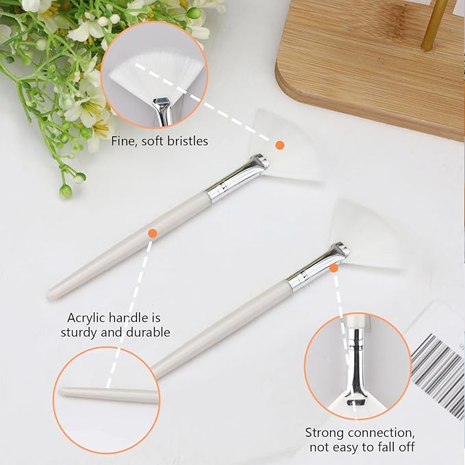 30 Pieces Soft Fan Brush for Facial Esthetician, Flat Head Fan Makeup Brush, Cosmetic Face Applicator Tool for Mud Cream Makeup Peel Women (White)