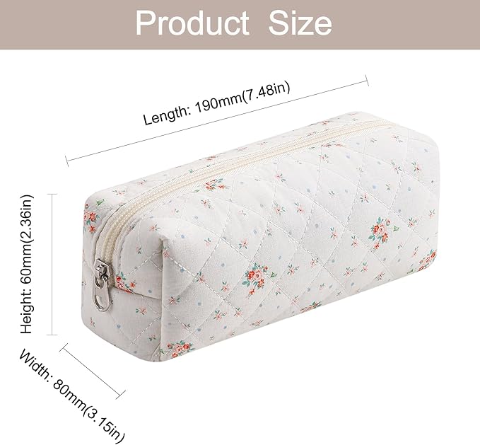 Cute Floral Makeup Brush Bag Small Cotton Quilted Cosmetic Bag for Women Travel Toiletry Zipper Make Up Pouch (Yellow Small Flowers)