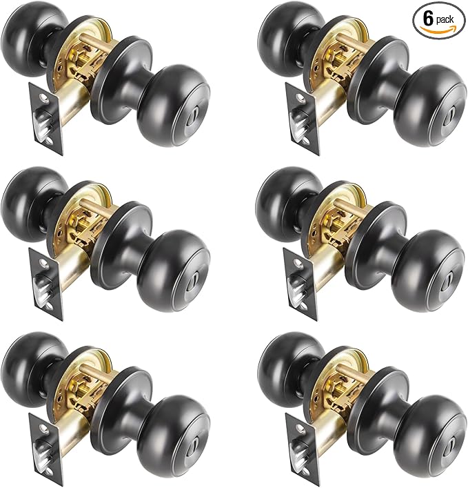 6 Pack Black Door Knobs Interior Keyless,Door Knobs for Bathroom & Bedroom,Matte Black Privacy Door Knob