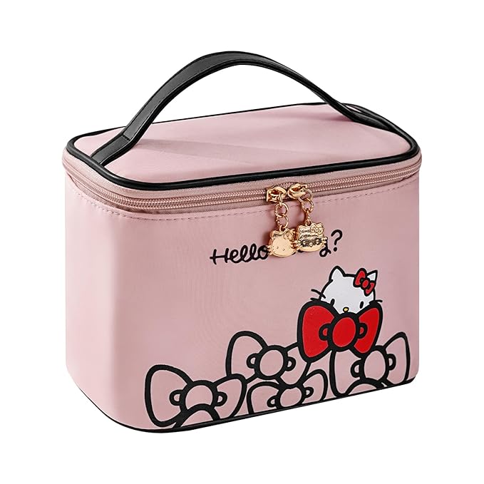 Vimanllie Makeup Bag Large Capacity Waterproof Cosmetic Bag with Dedicated Brush Holder,Cute Printed Makeup Organizer for Women Traveling,Portable Toiletry Bag for Girls