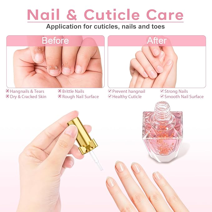 JIASHENG Cuticle Oil, Scented Cuticle Nail Oil Infused with Real Flowers, Hydrates, Moisturizes, Strengthens, Repairs, Revitalizing Cuticle Oils for Nails Damage Dry Cuticle, Peach, 12ml