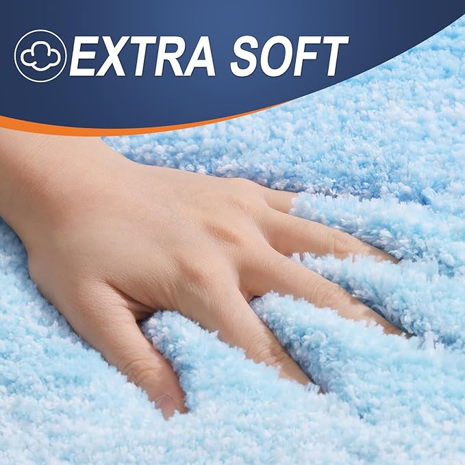OLANLY Bathroom Rug Set 2 Piece, Soft Absorbent Microfiber Bath Mats and U-Shaped Contour Toilet Rug, Non-Slip, Machine Wash Dry, Plush Shaggy Bath Mats for Bathroom (30"x20"+24"x20", Sky Blue)