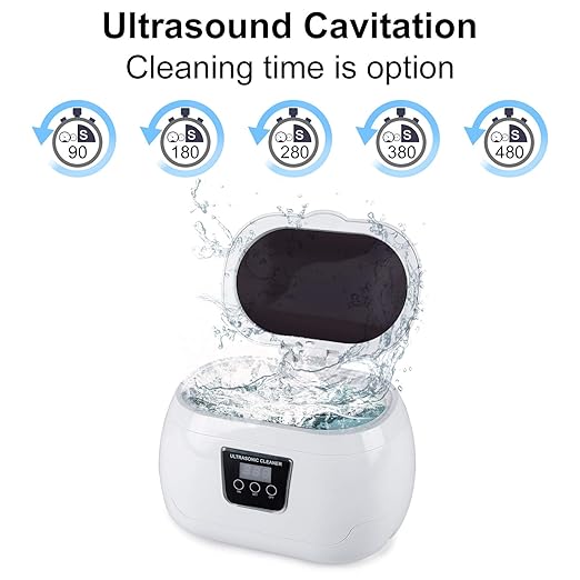 Ultrasonic Jewellery Cleaner, 600ml Sonic Jewellery Bath Machine with Cleaning Basket and Watch Stand- Stainless Steel Tank & Digital Timer -for Jewelry Glasses Watch Metal Coins Dentures
