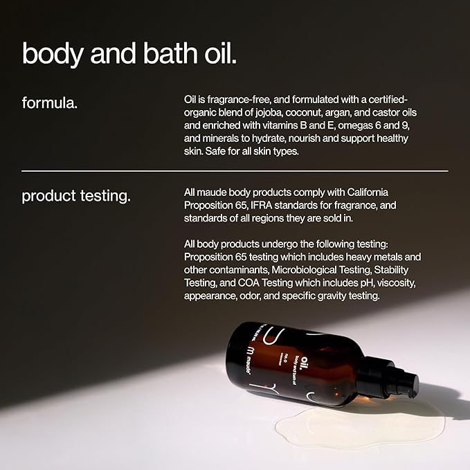 Maude Oil No. 0 - Hydrating Organic Massage + Body Oil - Skin Moisturizer with Jojoba, Coconut + Castor Oil - Rich in Vitamin B + Vitamin E - Relaxing Self Care Gifts (4 fl oz)