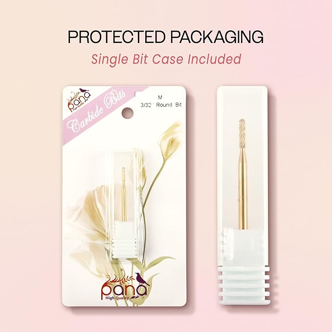 PANA 3/32" Carbide Cuticle Nail Drill Bit for Cuticle Cleaning, Dead Skin Removal, Gel Polish & Acrylic Removal, Under Nail Cleaner, Nail Salon, Manicure Tools (Round Bit - Gold, Medium)