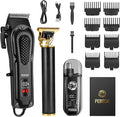 pebsoa® Men's Professional Hair Clippers Kit，Cordless & Corded Barber Clippers Set，Grooming Rechargeable Beard Trimmer with Adjustable Blade Black