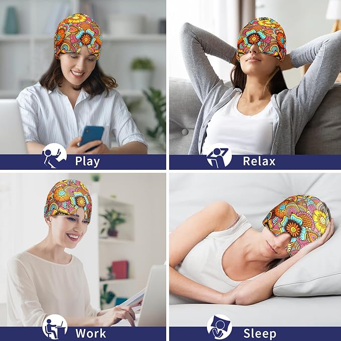 ZNÖCUETÖD Migraine Relief Cap Headache Relief Cap Cold Cap Ice Hat for Migraines Headache Sinus Stress Tension Head Ice Pack Wrap Migraine Mask Hangover Cap Ice Beanie Hot/Cold Compress Gift for Women