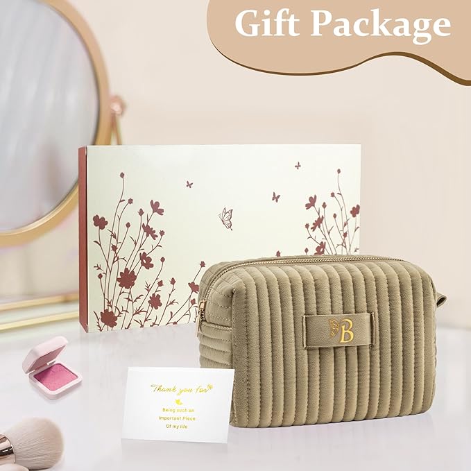 COSHAYSOO Sister Birthday Gifts for Women Best Friend Bestie Friendship Fashion Makeup Bag Make Up Cosmetic Pouch Travel Size Toiletries Skin Care Essentials Organizer Velvet Initial Letter B