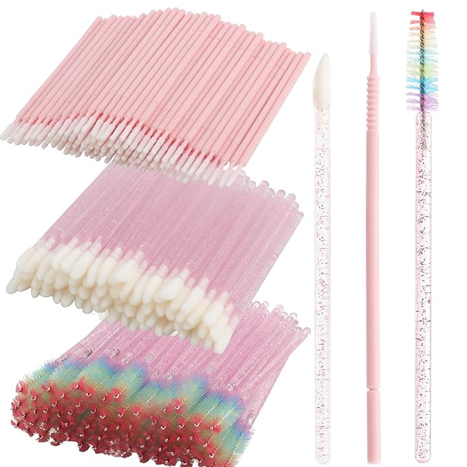300 PCS Eyelash Extension Supplies Kit, Disposable Micro Swab Brush, Eyebrow Spoolie, Lip Brush, Mascara Wand Applicator(Rainbow sets）
