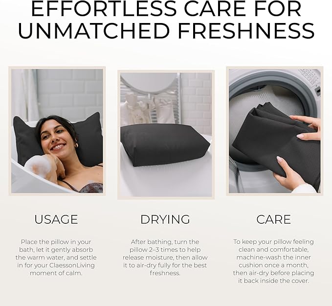 Luxury Bath Pillow for Tub - Thick and Comfortable Bathtub Pillow Support for Head and Neck and Back - Washable Quick-Drying Bath Pillows - Bath Cushion for Home Spa - Fits Any Bathtub - Dark Gray