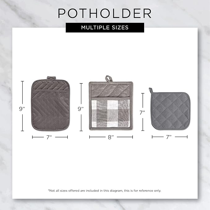 DII Heat Resistant Quilted Cotton Pot Holder Set, Designed with Space to Personalize Allowing a Customized Design, 7x9, Gray, 3 Count